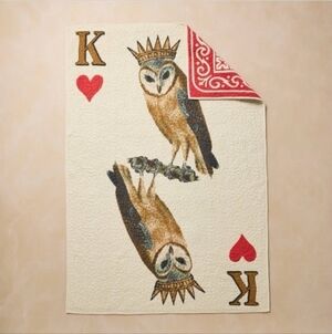 NEW John Derian x Target Reversible King of Hearts Owl Card Quilt 70"x50"